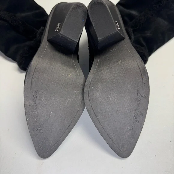 Sam Edelman womens 6.5 mid calf heeled suede, faux fur trim black boots - Picture 5 of 8